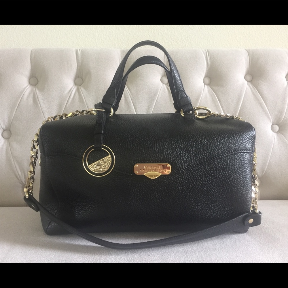 Versace Collection Black Pebbled Leather Satchel